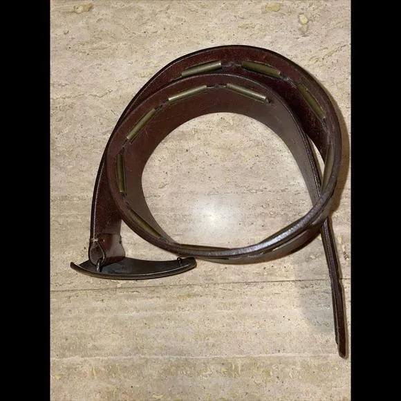Rare Ana Maria Aguirre Copper/brass Tube & Buckle Leather Belt‎ Brown - Image 3