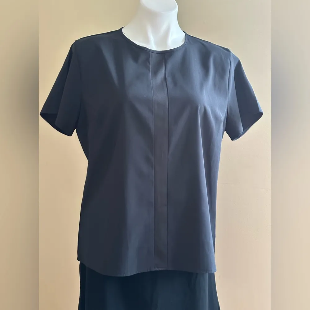 Ico Black Short Sleeves Satin Blouse 1 Big Stripe Middle Of Blouse SZ L Size L - Image 2