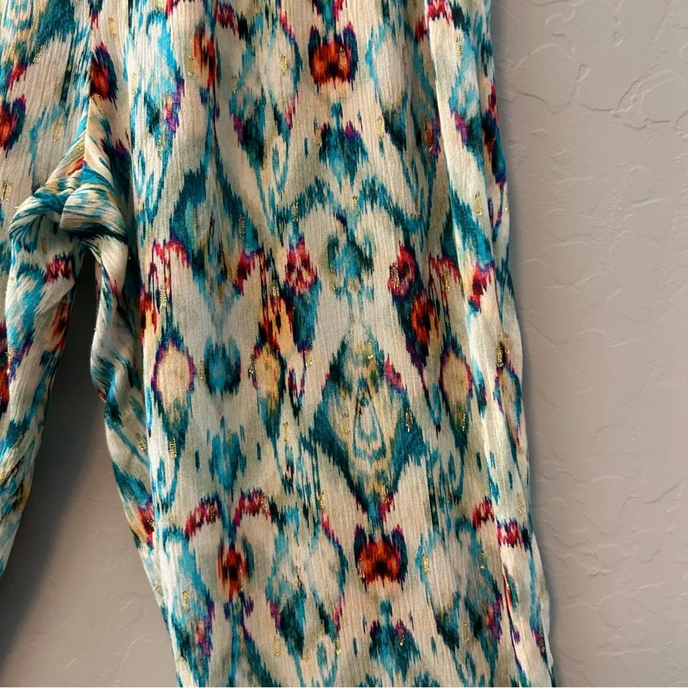 Zara metallic gold colorful abstract ikat print lightweight pants size small - Image 8