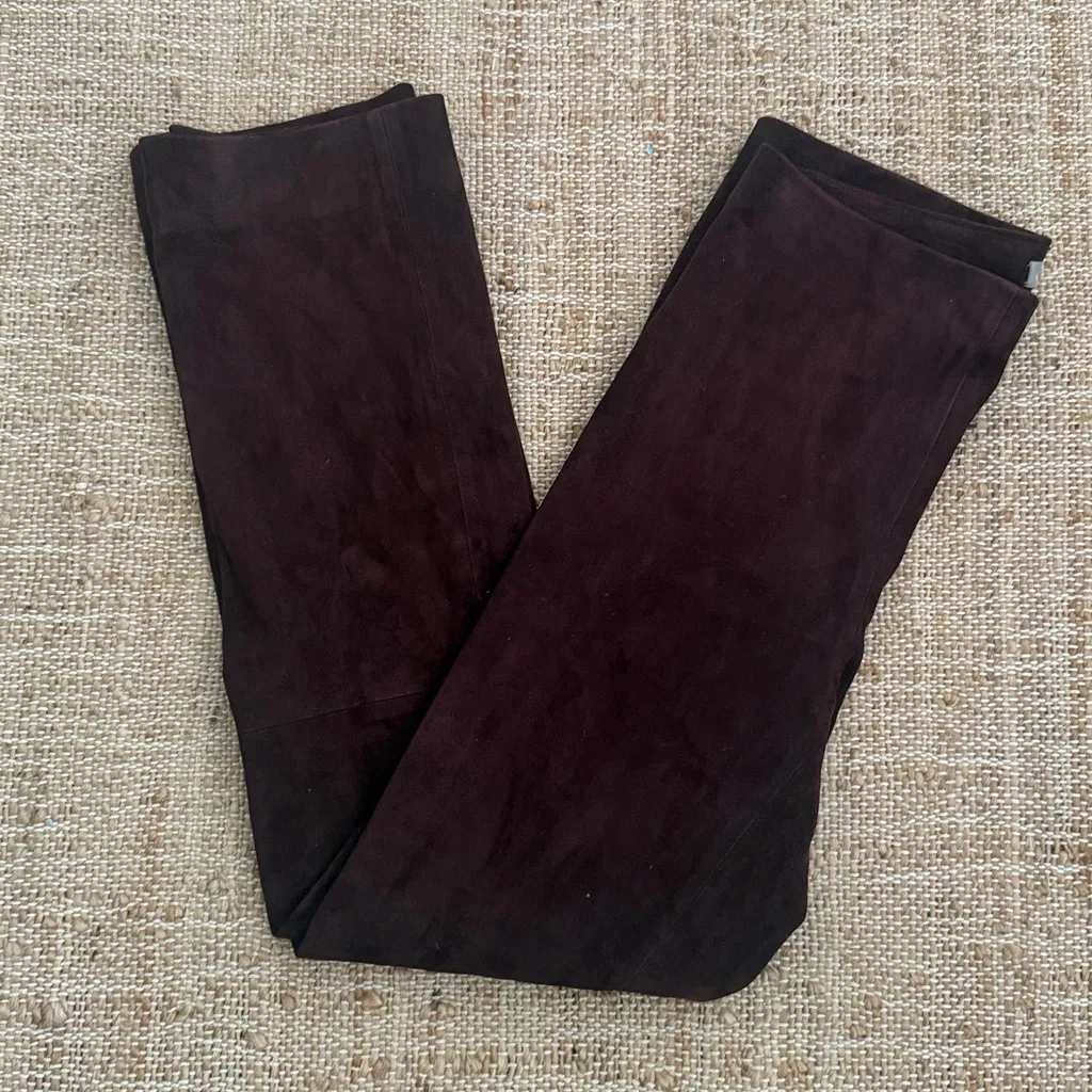 Vince Stretch Suede Crop Leather Pants Size XS Burgundy Brown Color - Image 4