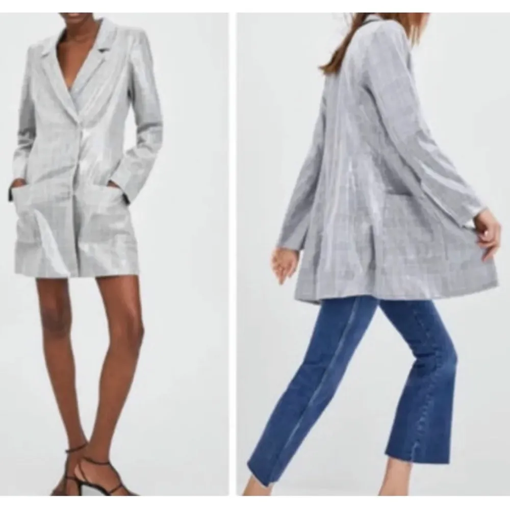 ZARA HOUNDSTOOTH PLAIN GREY SEQUIN Long Sleeve BLAZER DRESS SIZE XS NEW - Image 5