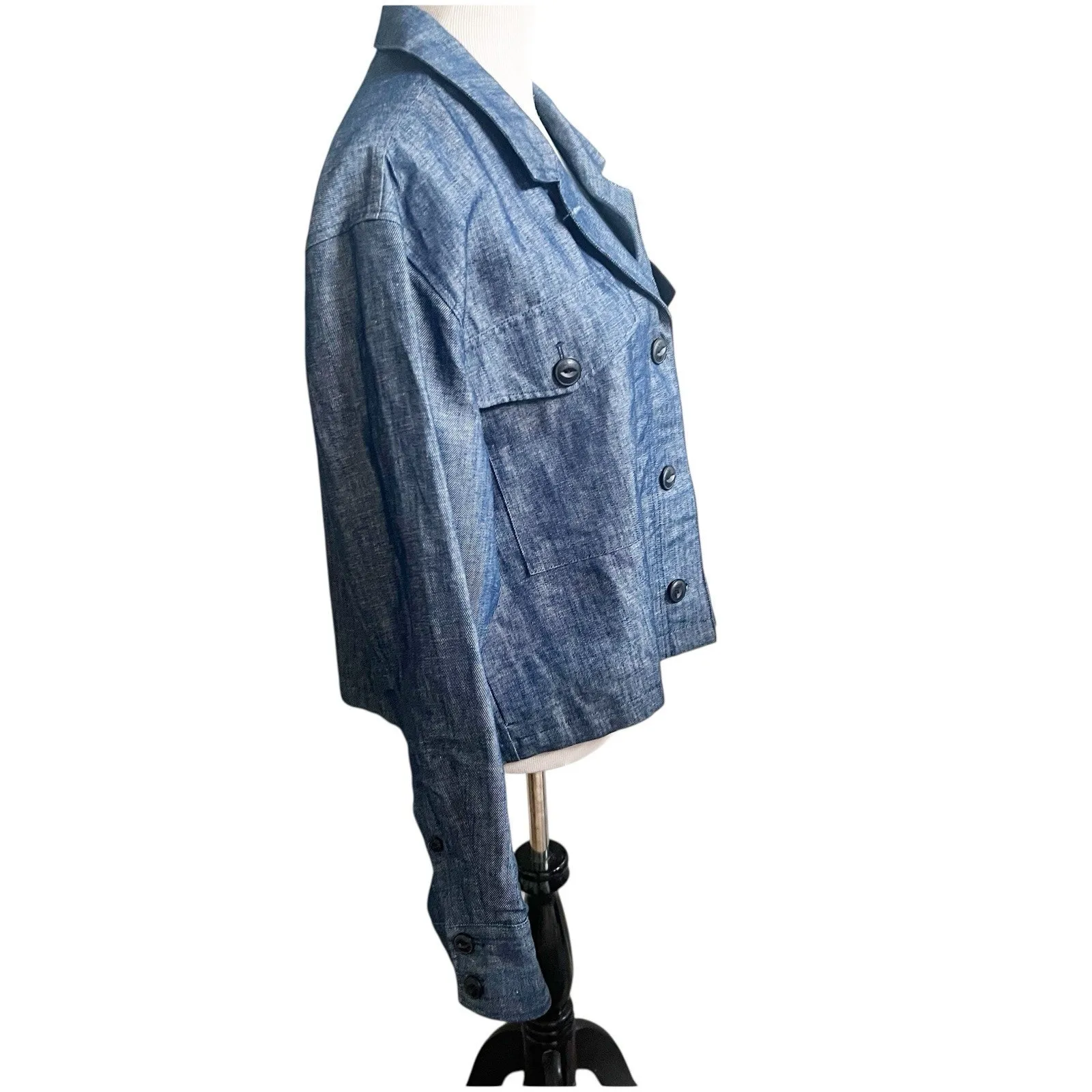 Rag & Bone Jessie Linen Blend Blue Chambray Shirt Jacket Button Size Large - Image 4