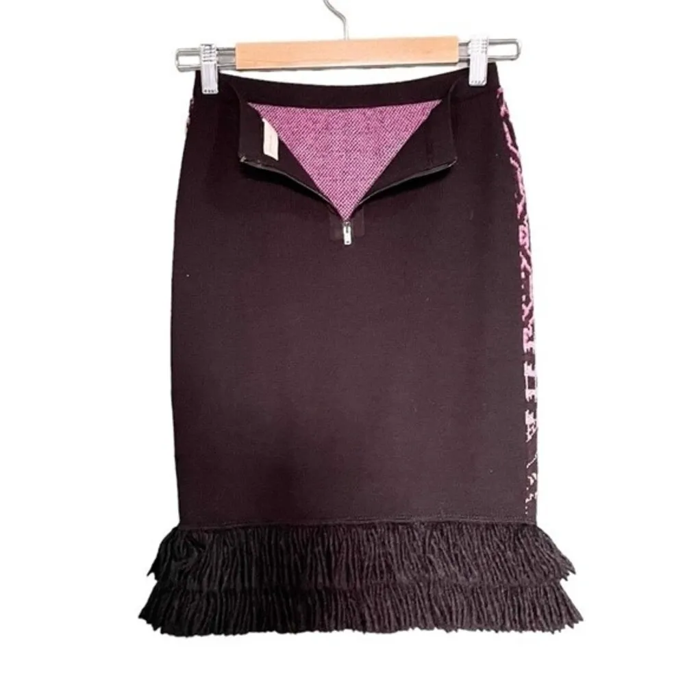 Anthropologie Sleeping on Snow Wool Fringe Sweater Skirt Black Purple Size XS - Image 3