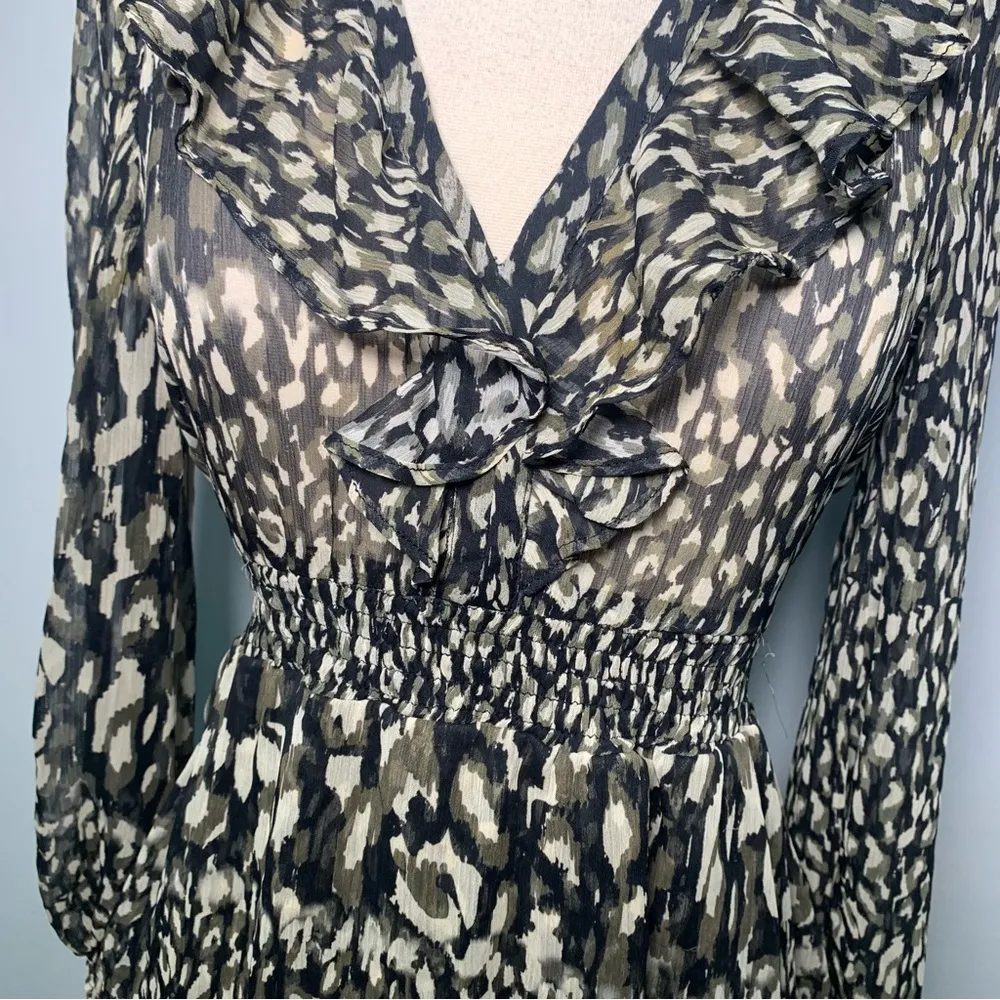 ZARA NWT Animal Print Long Sleeve Dress with ruffle skirt detail size S 8325/311 - Image 14