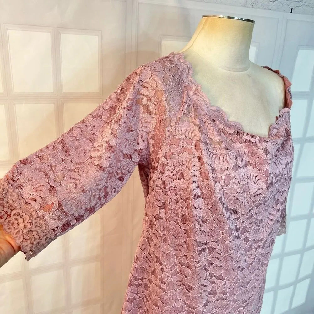 Lane Bryant Mauve Floral Lace 3/4 Sleeve Square Neck Sheath Dress Size 18 - Image 2