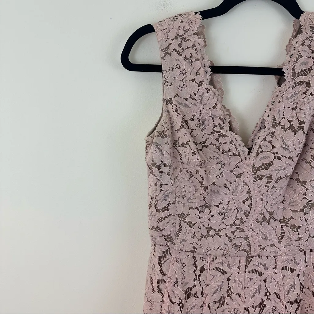 Vera Wang Dusty Pink Double V-Neckline Lace Knee Length Dress Size 2 Women's - Image 4
