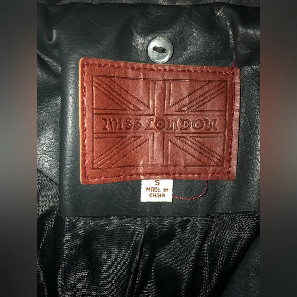 Miss London Black Faux Leather Bomber Coat Biker Jacket Women’s size Small - Image 6