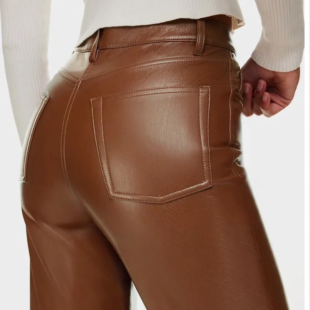 Aritzia Wilfred Vegan Leather Melina Straight Leg Pant in Brown - Image 3