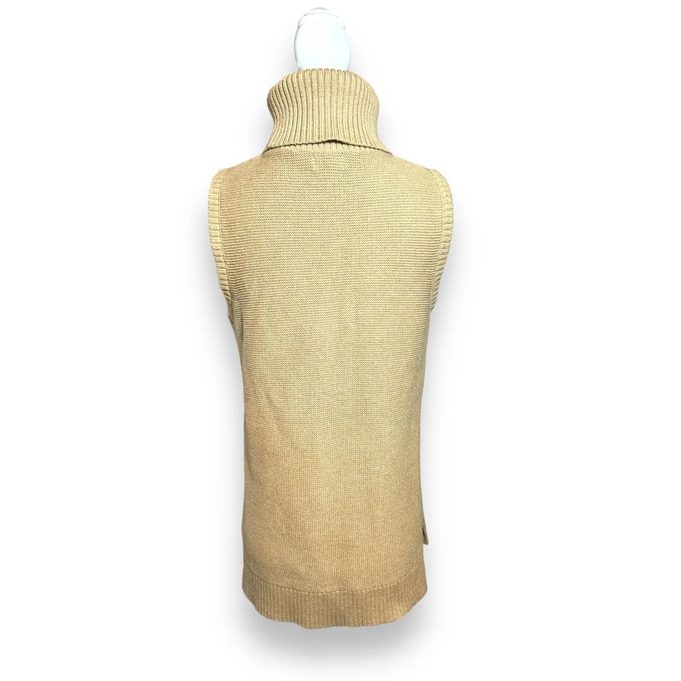 J. CREW sz S Womens Tan Chunky Knit Sleeveless Pullover Turtleneck Sweater Chic - Image 3