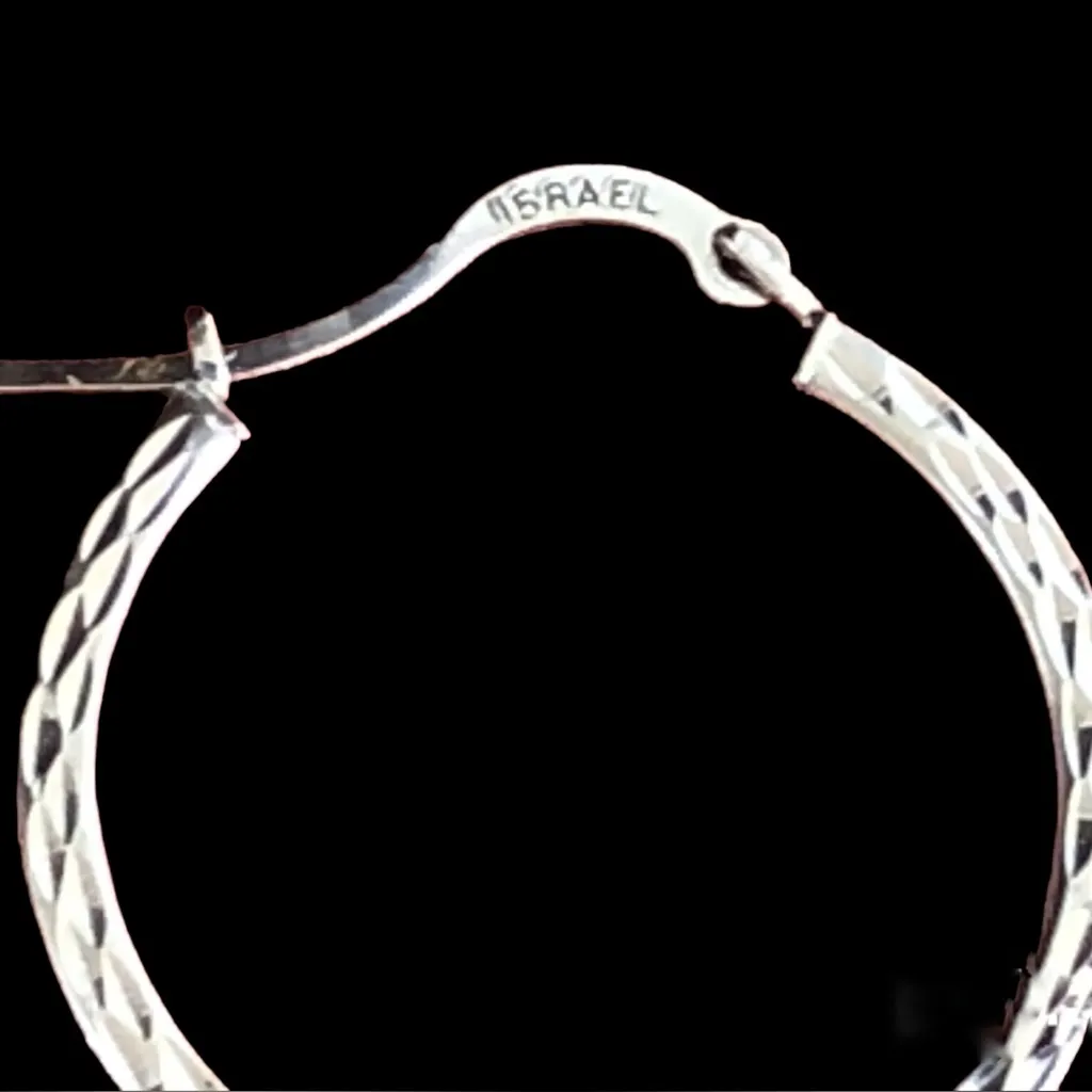 Israel Sterling Silver Hammered Hoops - Image 5