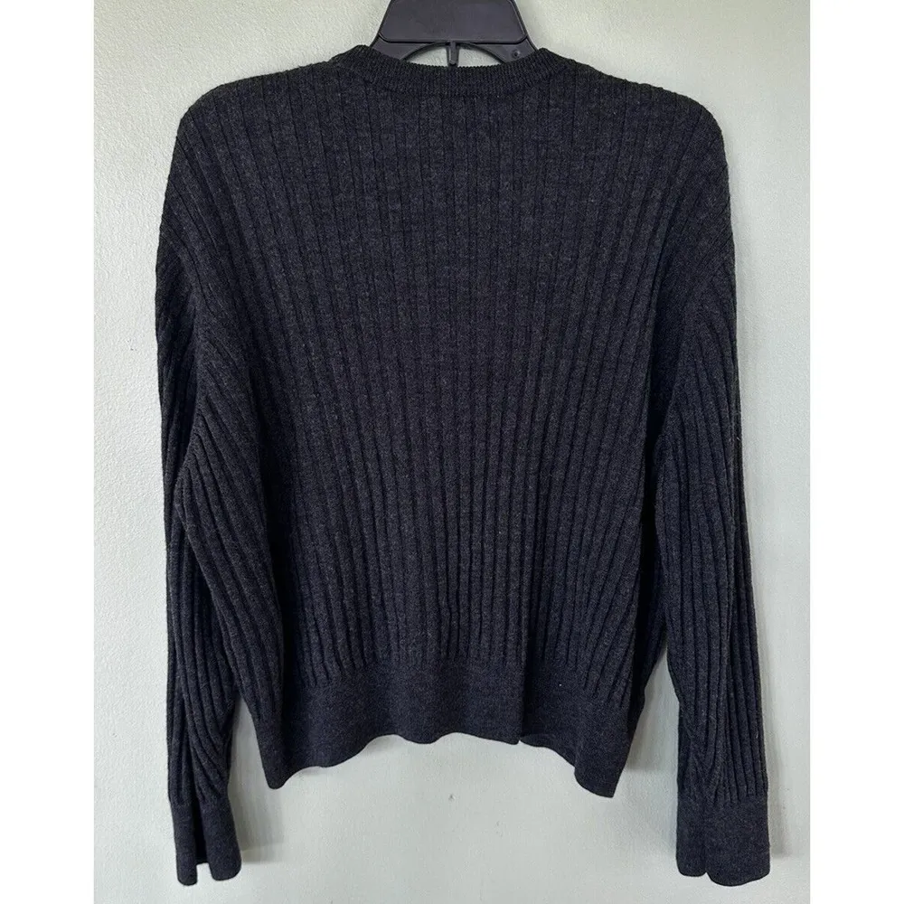IRO Sweater Sz M Tamivia 100% Wool Ribbed 90’s Black Crewneck Flaw- Hole​​​​ - Image 4