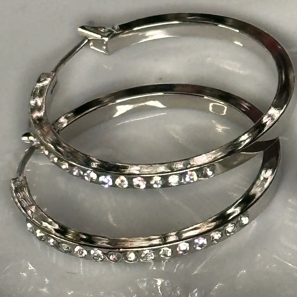 Swarovski Crystal Rhodium Plated Hoop Earrings Sparkling Clear Pavé - Image 6
