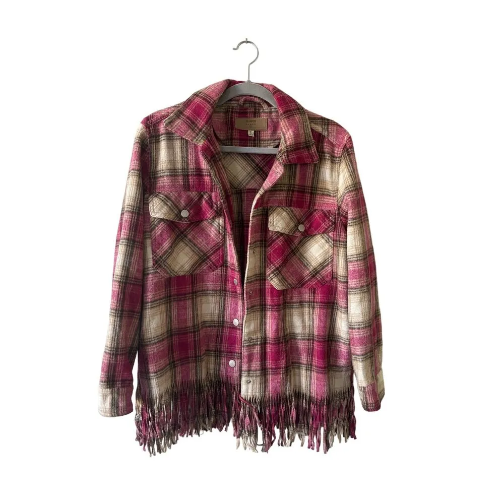 Blank NYC Plaid Shirt Jacket with Fringe - Image 2
