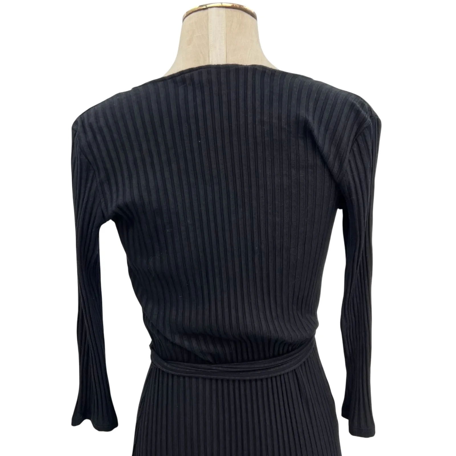Amour Vert Paris Wrap‎ Dress Ribbed 3/4 Sleeve Modal Stretch Black Size XS - Image 8