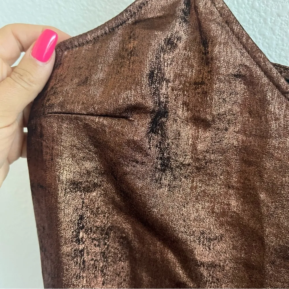 A New Day Metallic Slip Style Dress Bronze and Black XS - Image 4