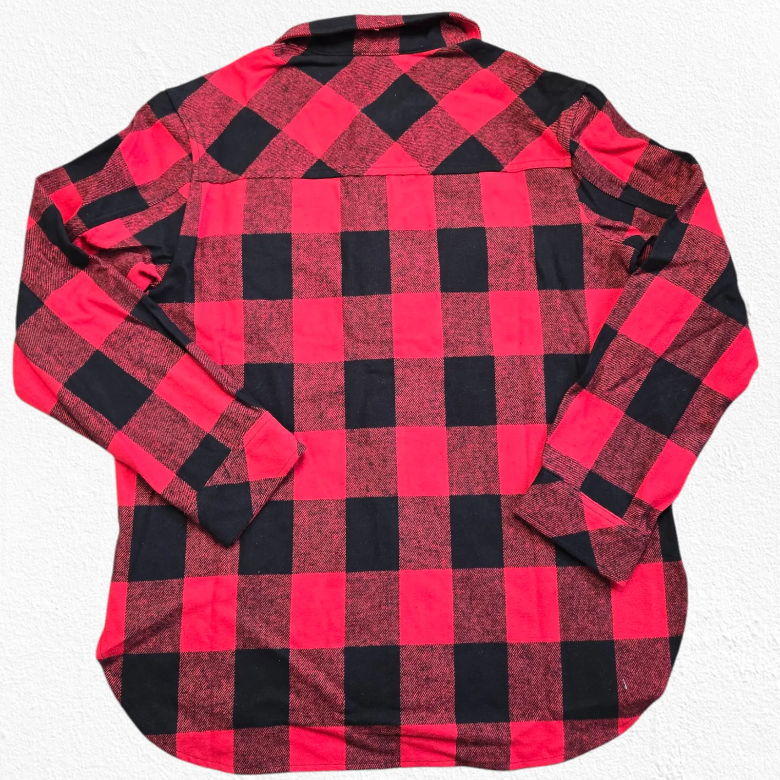 Sanctuary Red Black Buffalo Plaid Button Up Flannel Shirt Shacket Size Medium - Image 11