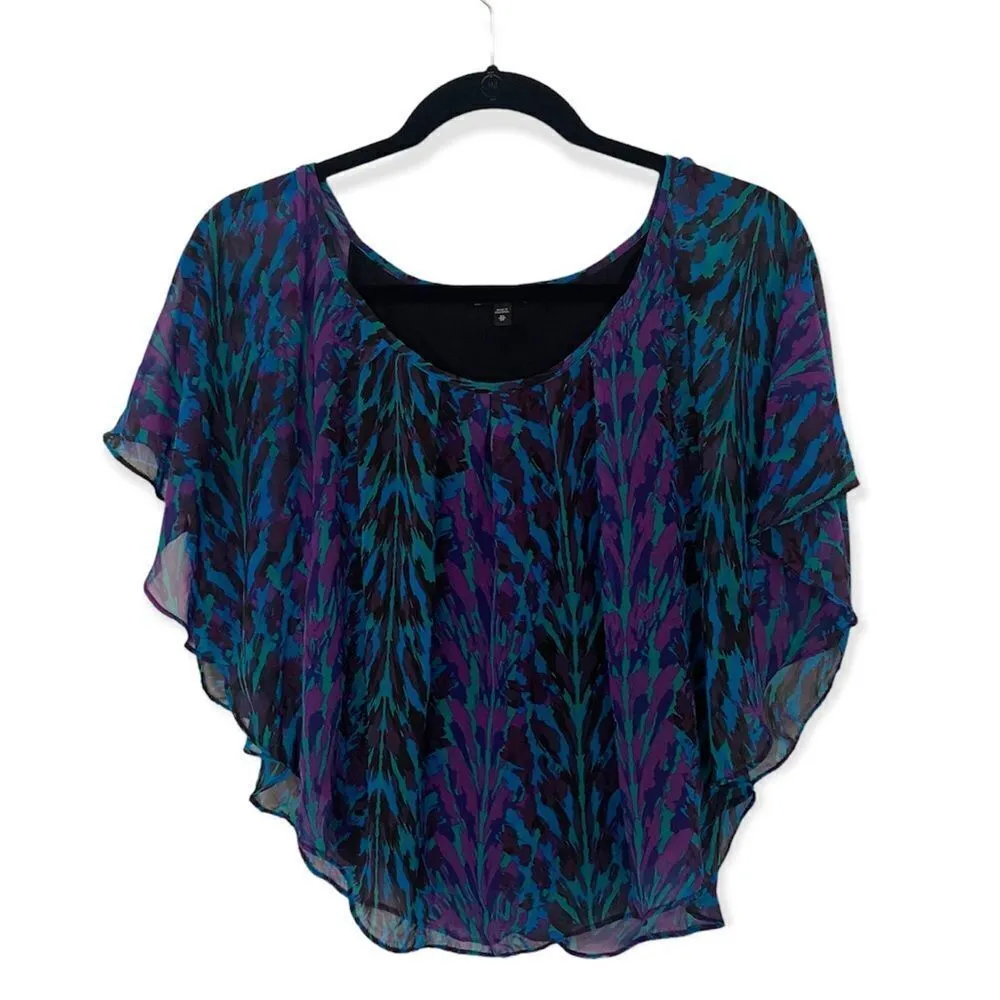 Express Abstract Sheer Overlay Blouse – Size XS – Purple Blue Green Flowy Top - Image 2