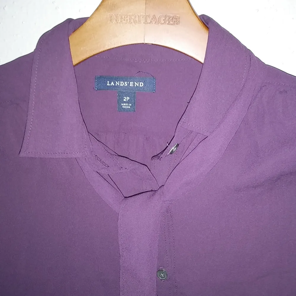 Lands End 2P Workwear Eggplant Neck Sash Dress Shirt Workwear Petite Purple - Image 5