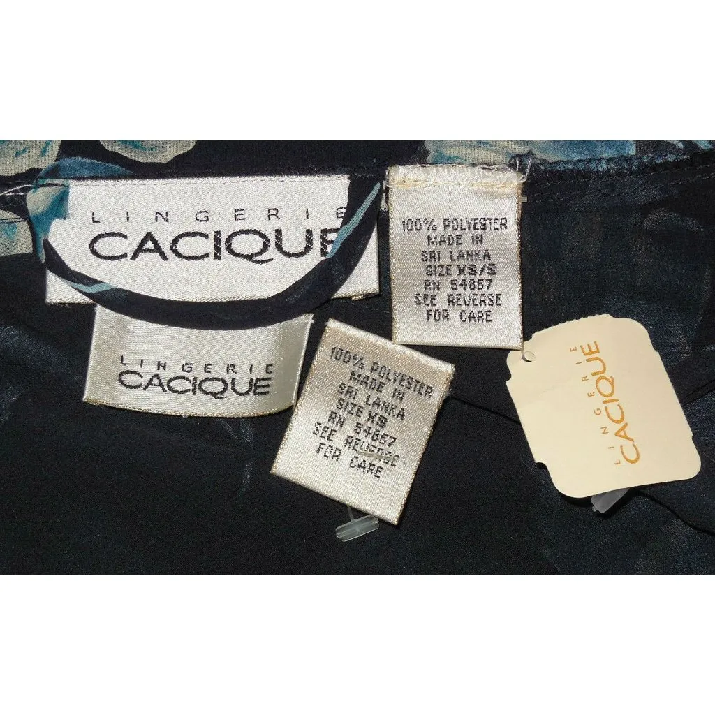 Lingerie Cacique Nightgown & Robe sz xs/s NEW/NWT Navy Blue Roses Floral Chiffon - Image 6