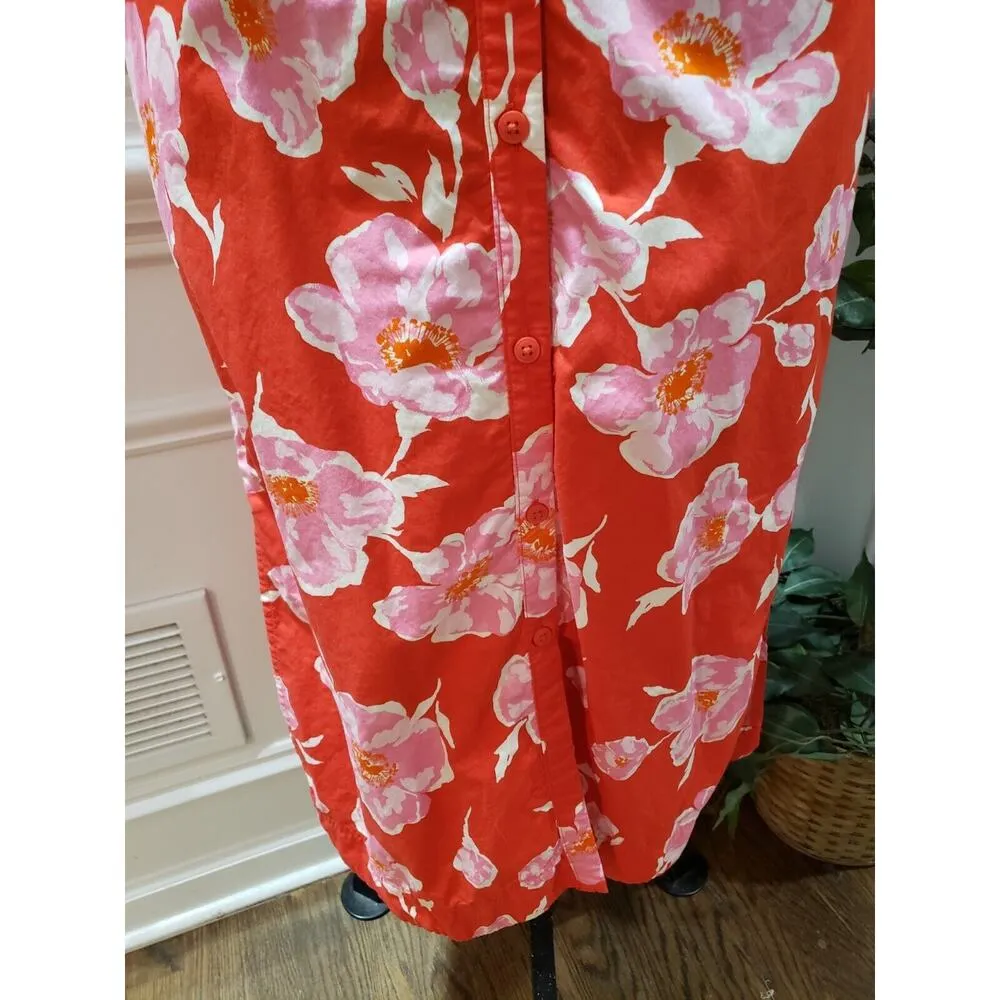 Old Navy Women's Red Floral 100% Cotton V-Neck Short Sleeve Knee Length Dress S - Image 4