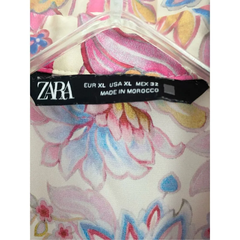ZARA Floral Long Dolman Sleeve Button Down Shirt Sz Xl - Image 3
