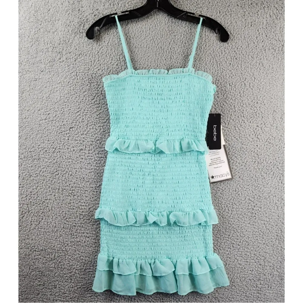 Bebe Smocked Ruffle Mini Dress in Aqua, Size M New w/Tag Retail $109 - Image 6
