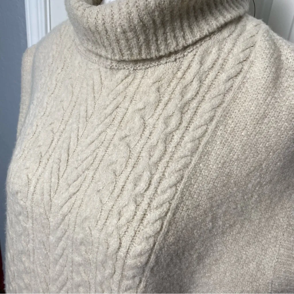 LOFT Wool blend cream fisherman cable knit sleeveless turtleneck sweater S/M/L - Image 5
