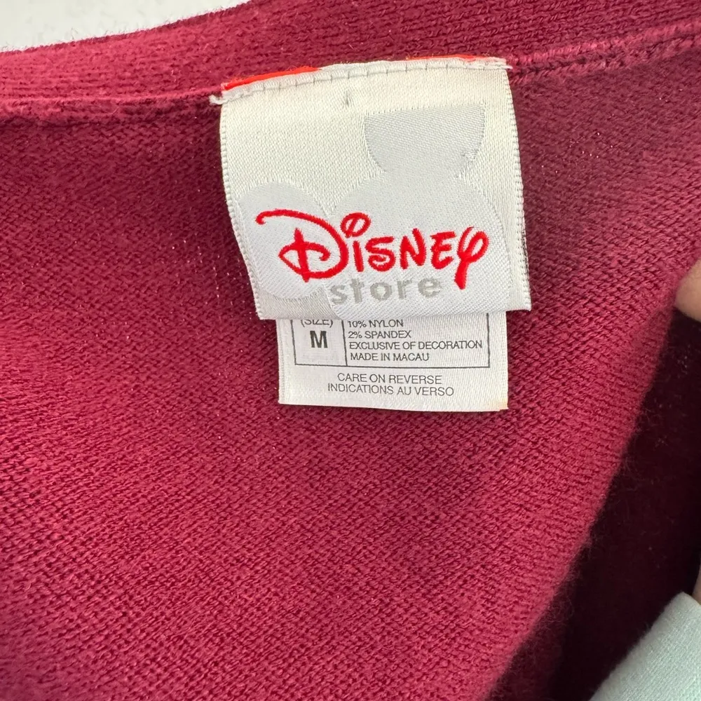 Vintage Disney Store Red Long Line Cardigan Embroidered Mickey Floral Womens M - Image 5