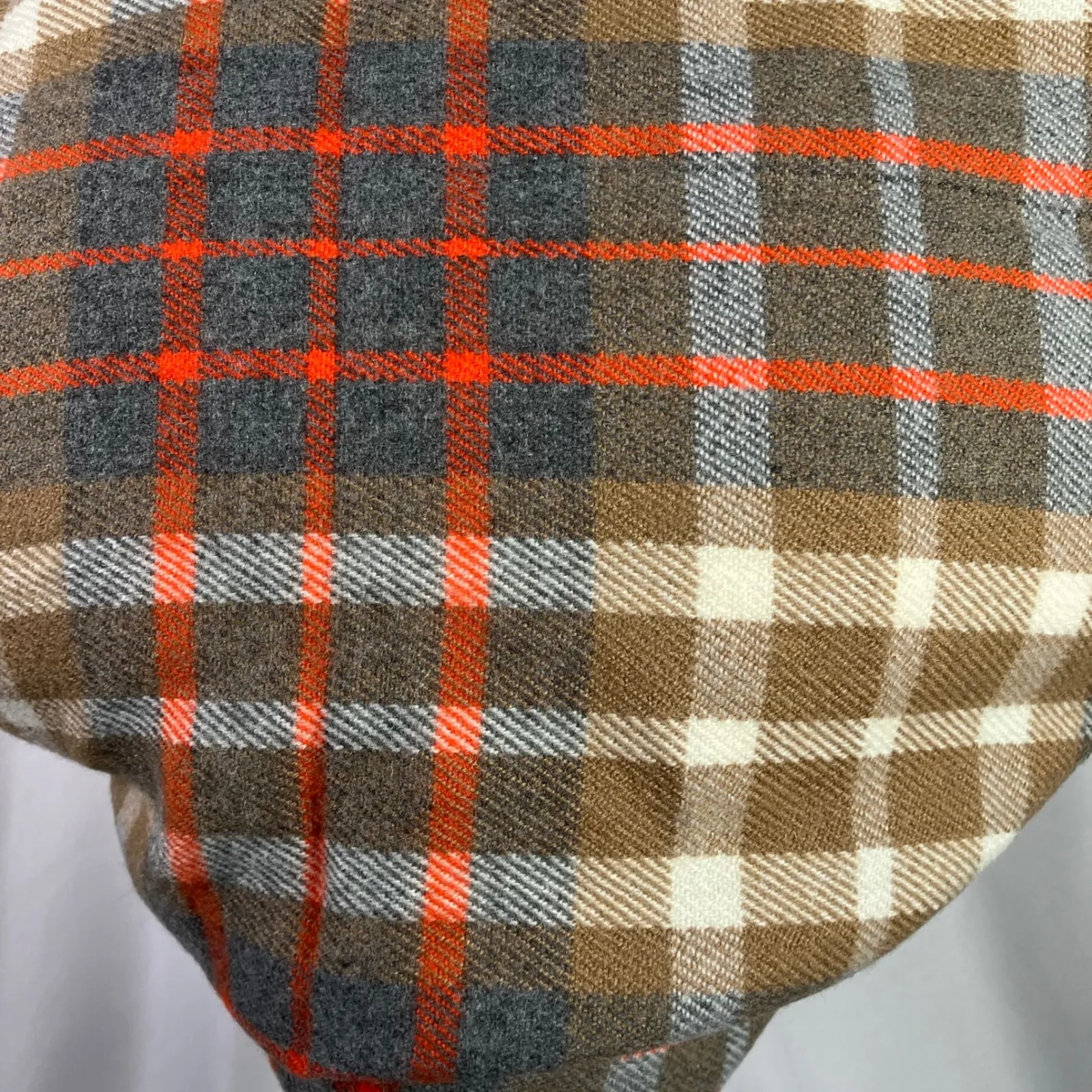 J. Crew Plaid Blanket Scarf Shawl Wrap Fringe Tan Gray Orange Check One Size - Image 9