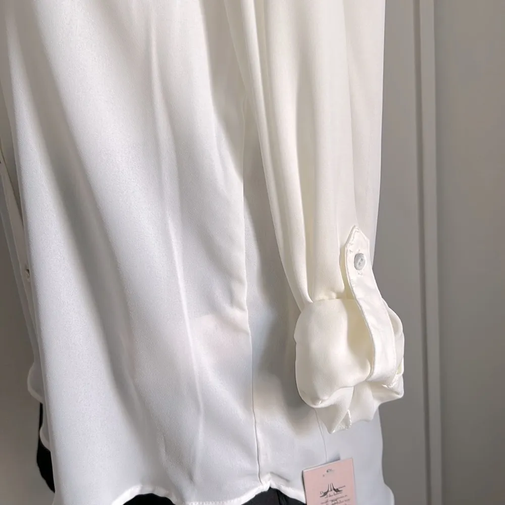 Nee Nanette Lepore Tailored Long Sleeve Button Down Luxe Semi-Sheer Blouse - Image 9