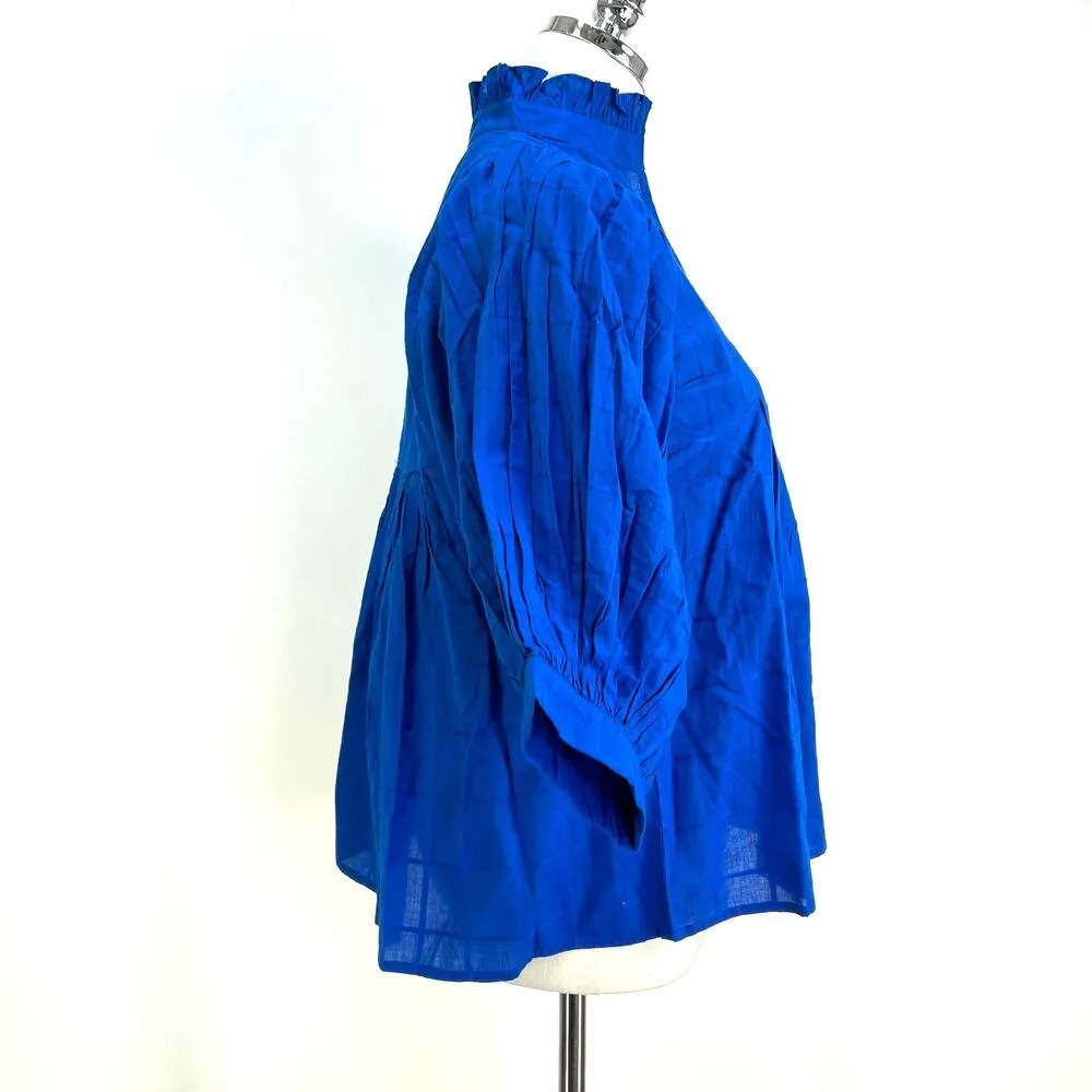 Never A Wallflower High Neck Top Purple Windowpane Cotton Blue Size XS - Image 4