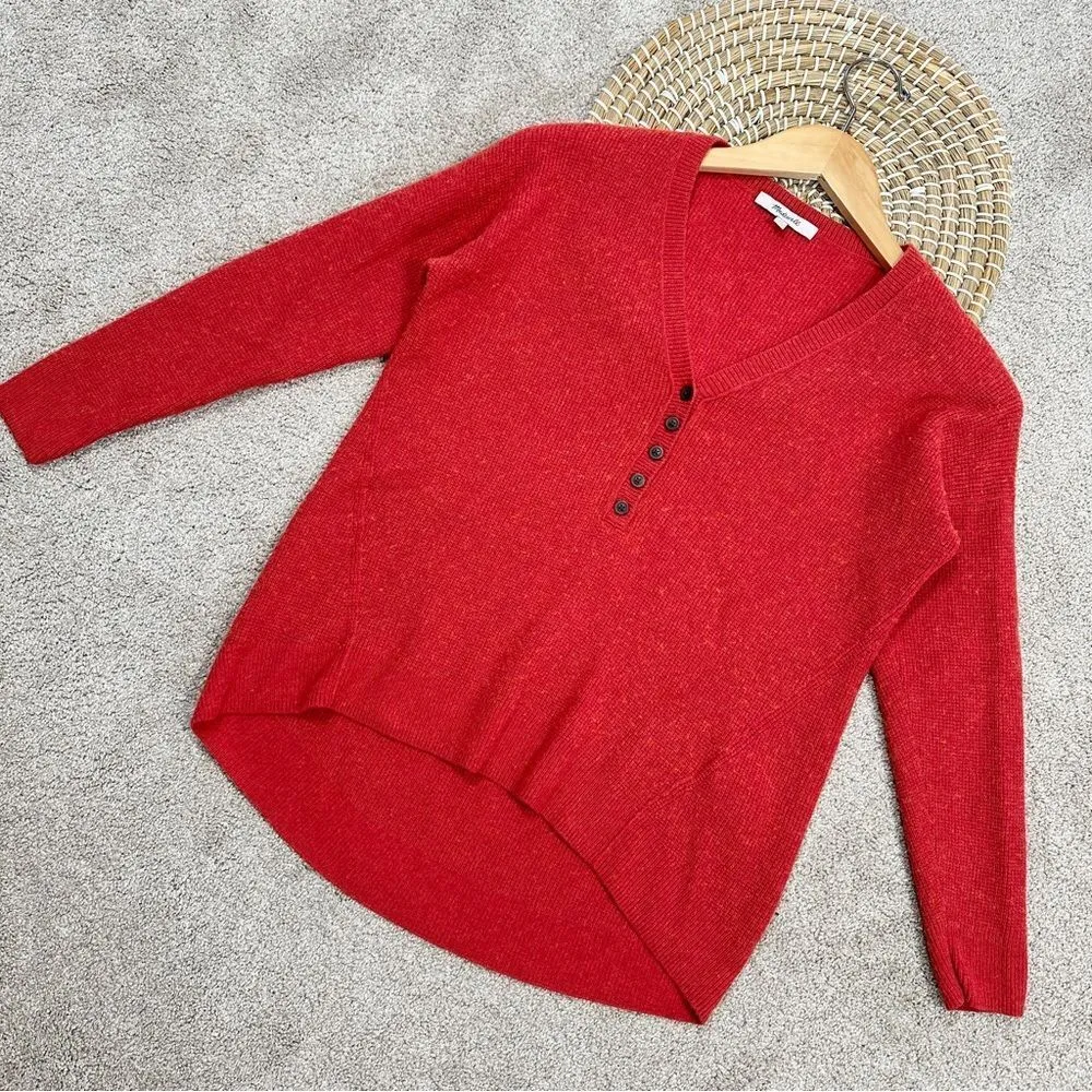 Madewell Asherton Waffle Henley Sweater Wool Alpaca Blend in Heather Poppy XS - Image 4
