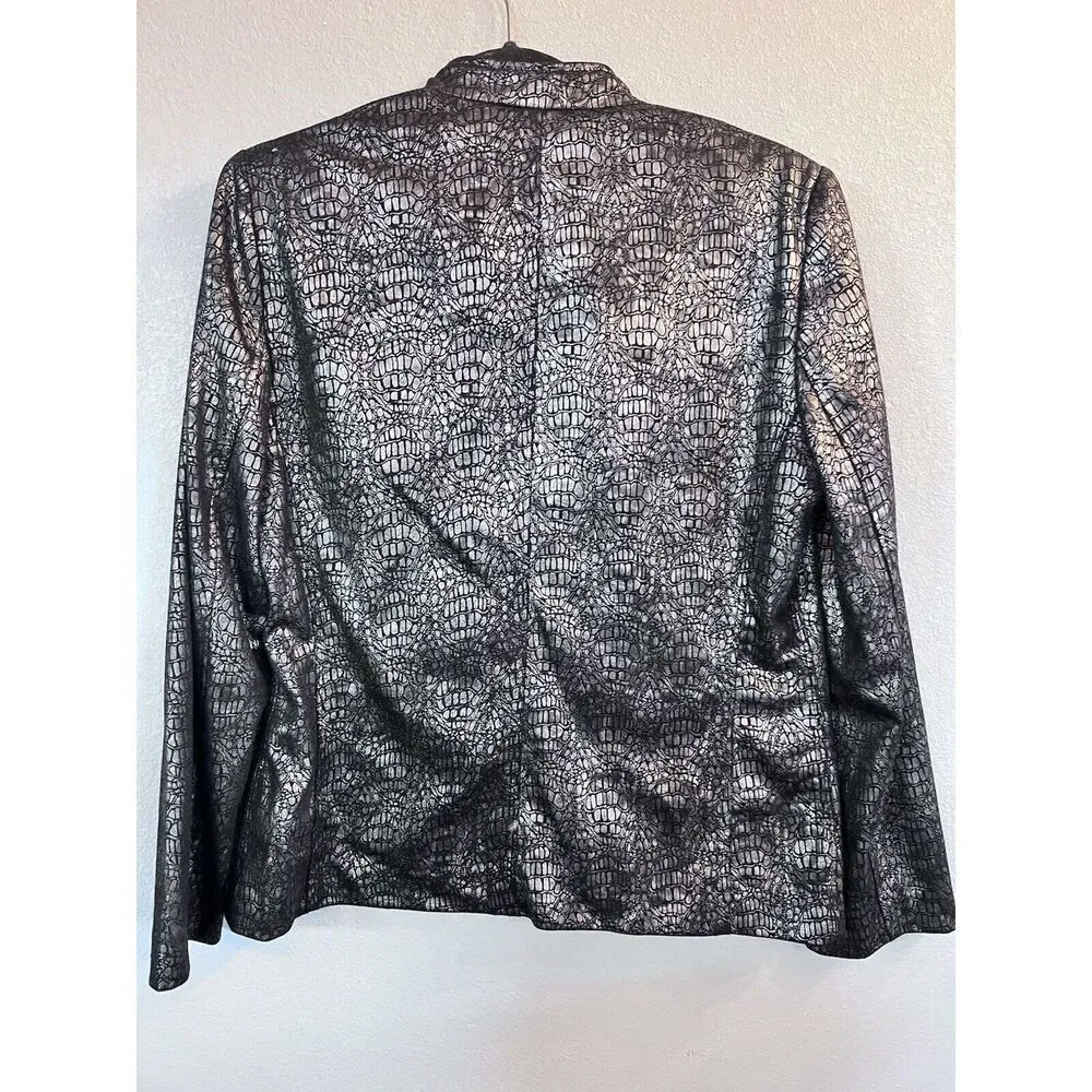 Alfred‎ Dunner Women's Jacket sz 8 Gunmetal Gray Metallic Lizard Print Lined Zip - Image 6