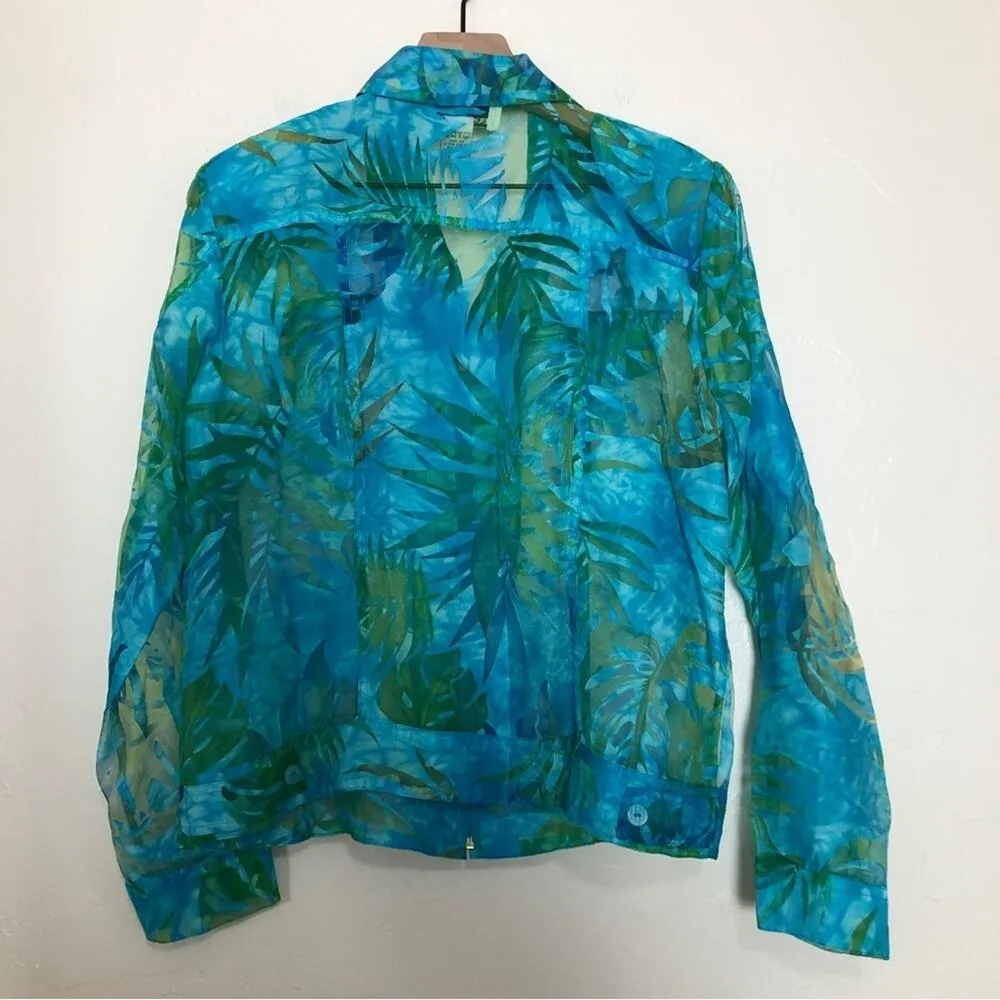 Erin London Tropical Blue Green Zip Up Lightweight Long Sleeve Semi - Image 9