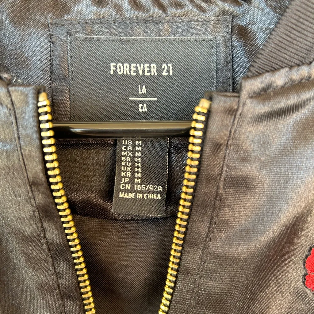 Forever 21 Black and Pink Floral Bomber Jacket - Image 2