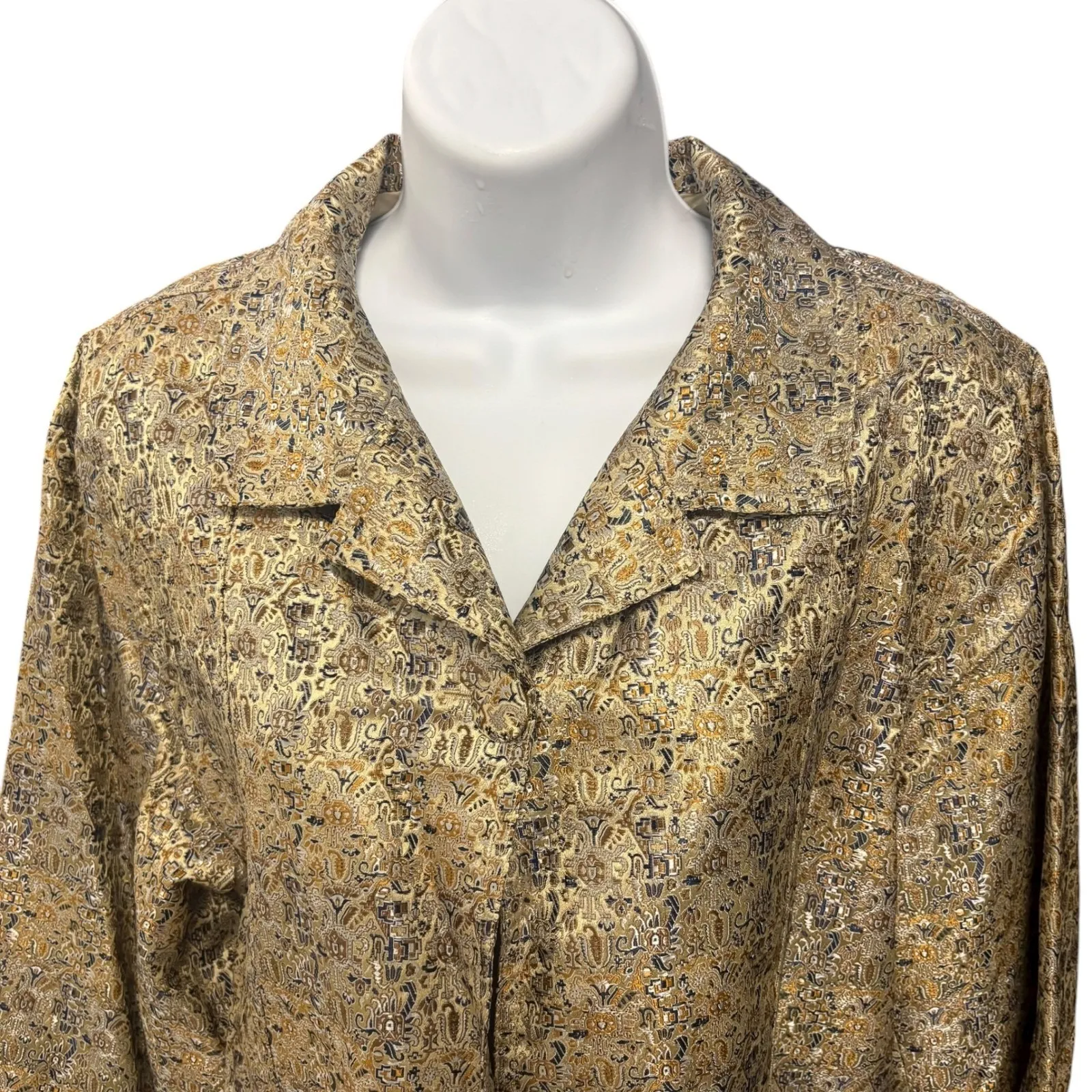 Chicos Womens Blazer Jacket Beige Gold Paisley Pattern Size 3 - Image 3