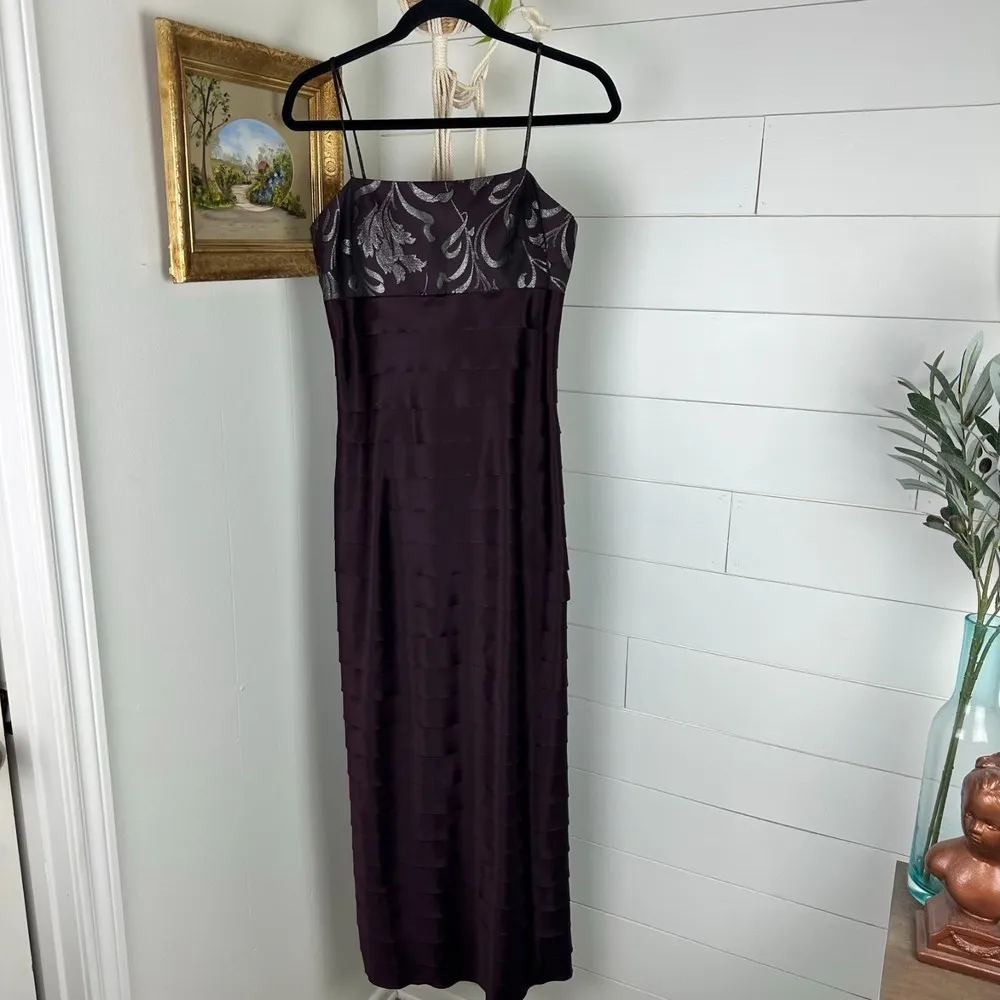 Alex Evenings Column Sheath Metallic Tiered Gown  Bolero Jacket Plum Size 6 - Image 6