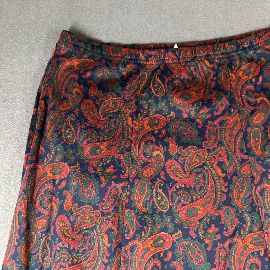 Vtg Lands' End Womens L 12-14 Cotton Paisley Print Pull‎ On Flare Skirt Made USA - Image 3