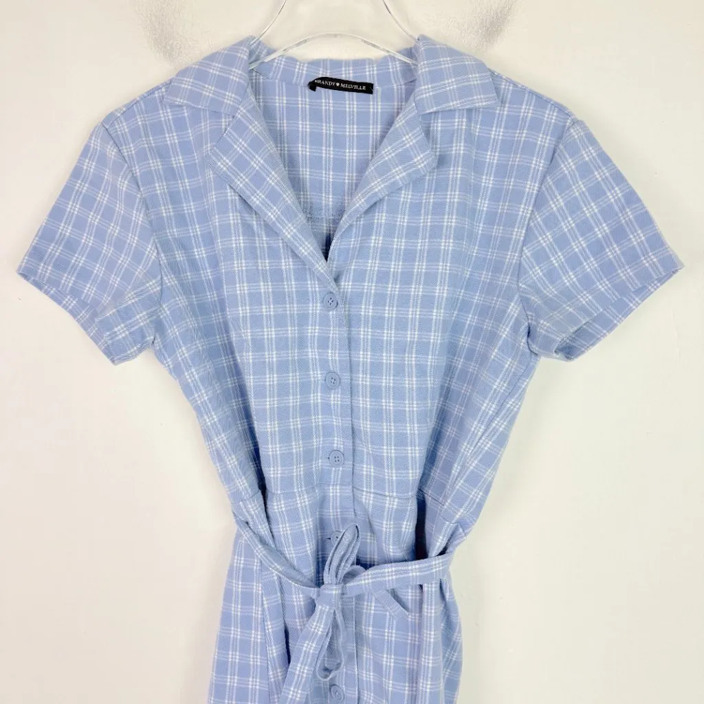 Brandy Melville Blue Plaid Leanne Dress Flannel Short Sleeve One Size Fits Most - Image 3