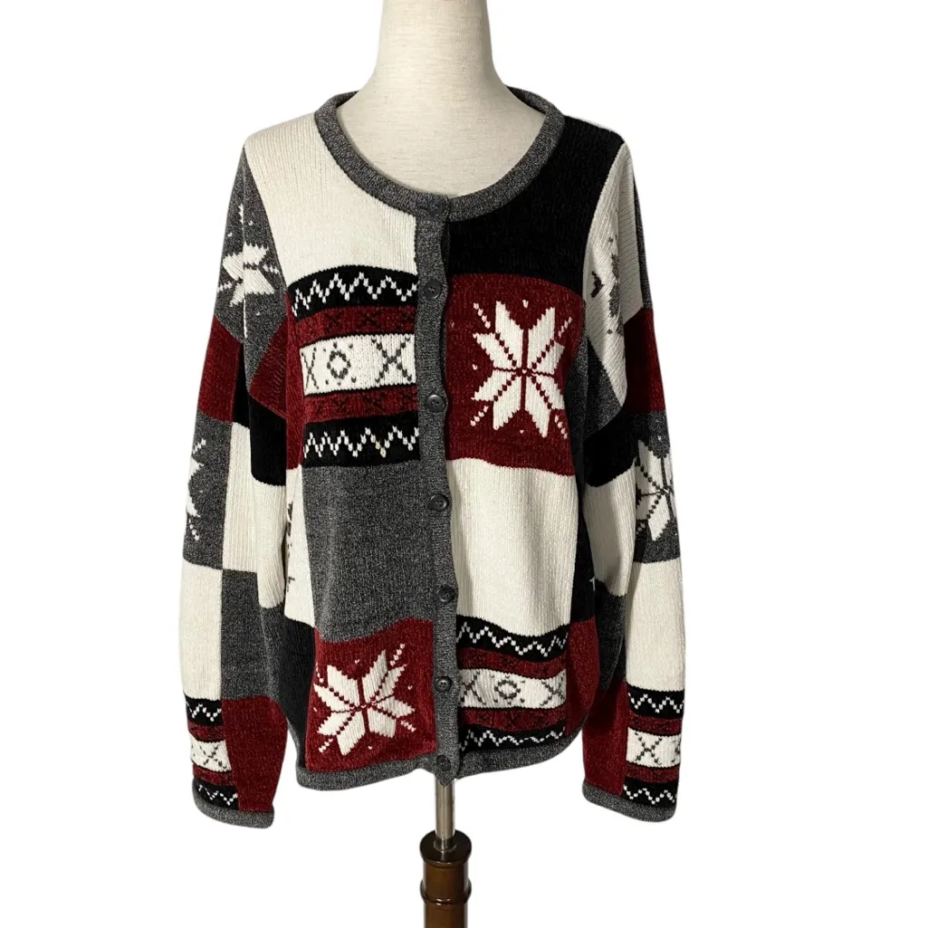 VINTAGE CHRISTOPHER & BANKS Chenille Christmas Cardigan - Image 3