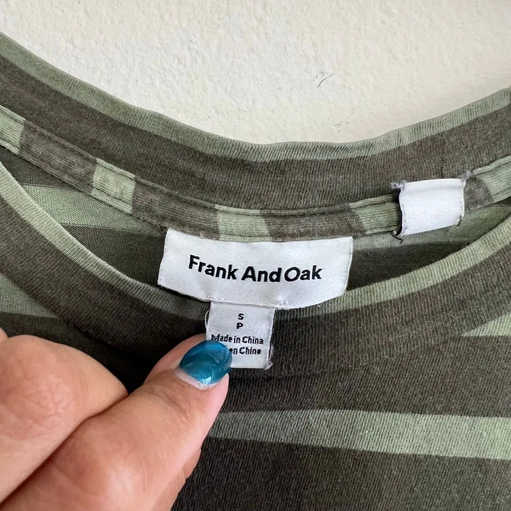 Frank & Oak Greet Striped Crewneck T Shirt Small Slim Men Green - Image 2