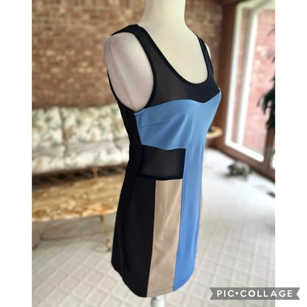 Lush Dress Colorblock Black Blue Mesh Backless Bodycon M Party Trendy Chic - Image 15