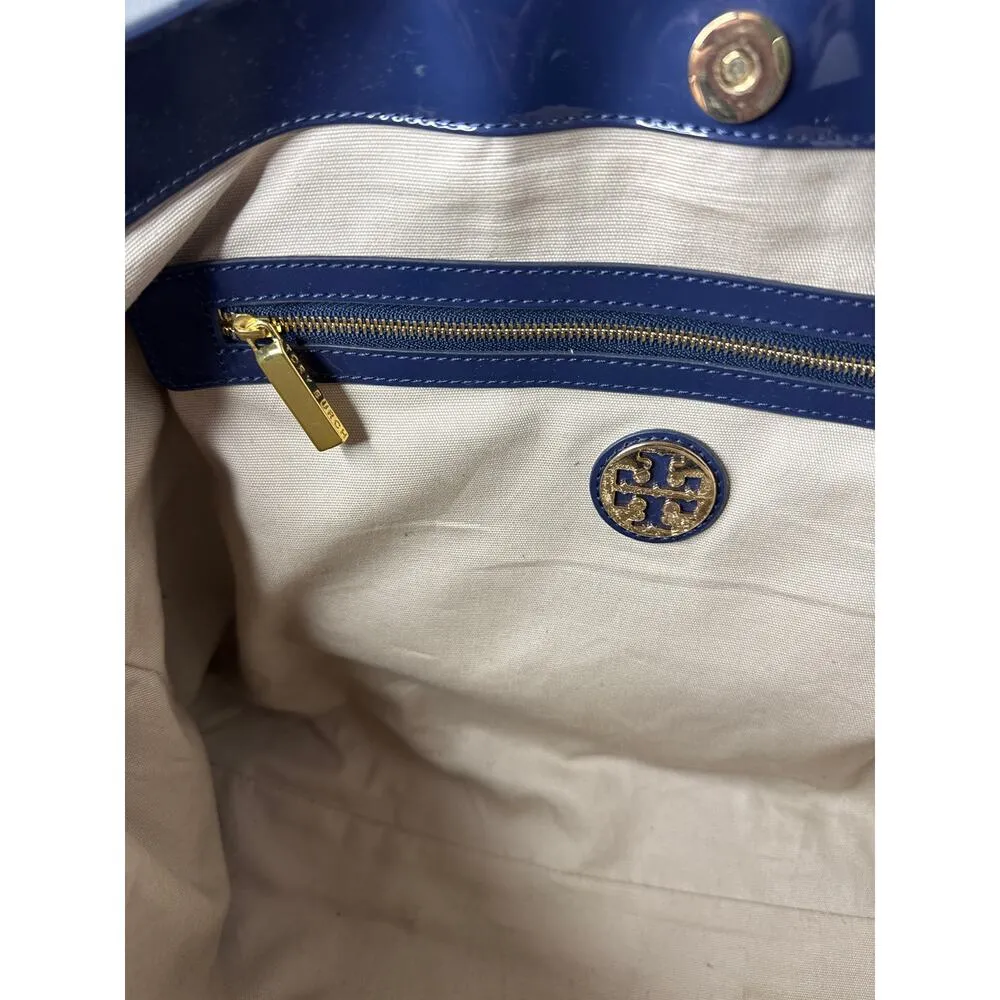 Tory Burch Canvas Jane Tote navy patient leather Shoulder Bag - Image 12