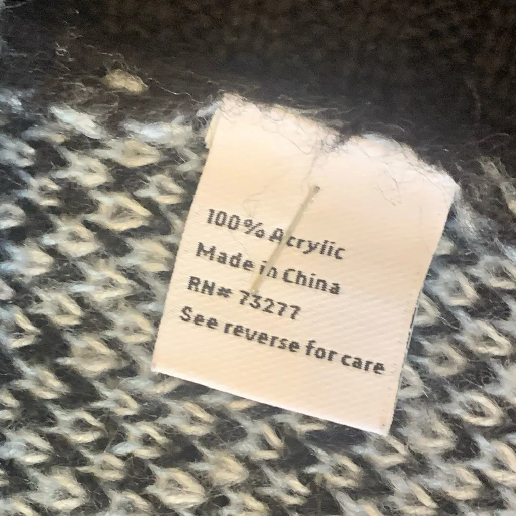 Nine West Sweater XL Black White Light Blue Plaid Knit Puff Sleeves Thick Warm - Image 4