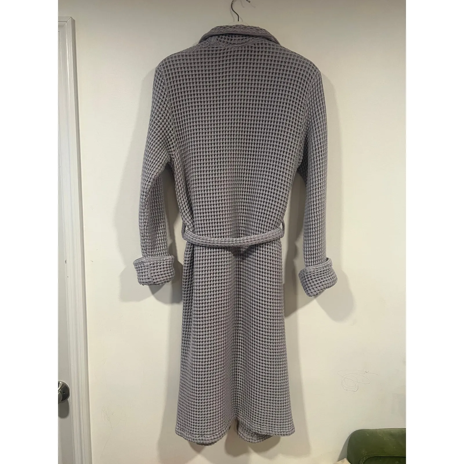 Brooklinen Dreamweave Waffle Robe Tie Waist Turkish Cotton Gray S/M - Image 7