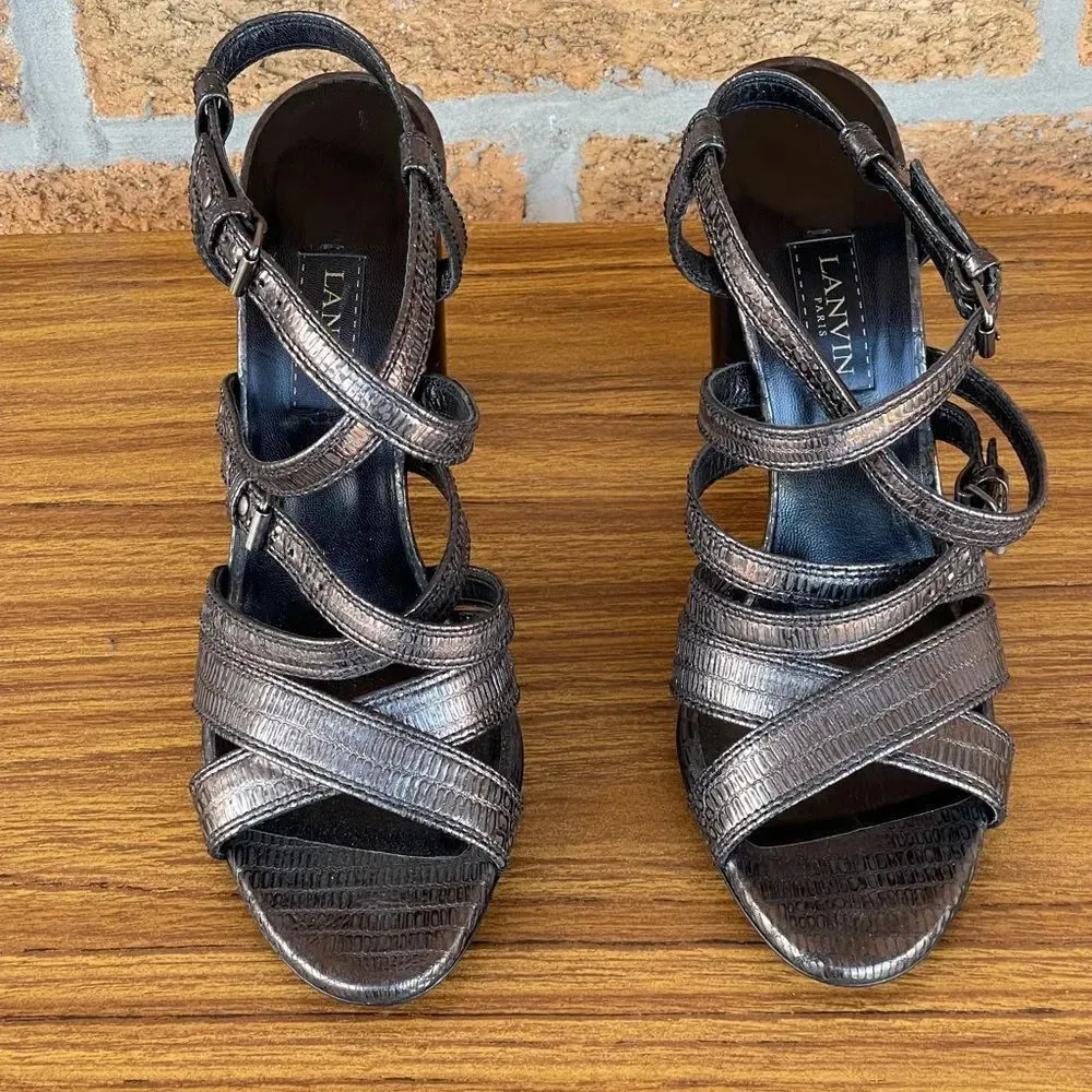 Lanvin Paris cylinder heel pewter shoes 39.5 Silver Size 8.5 - Image 3