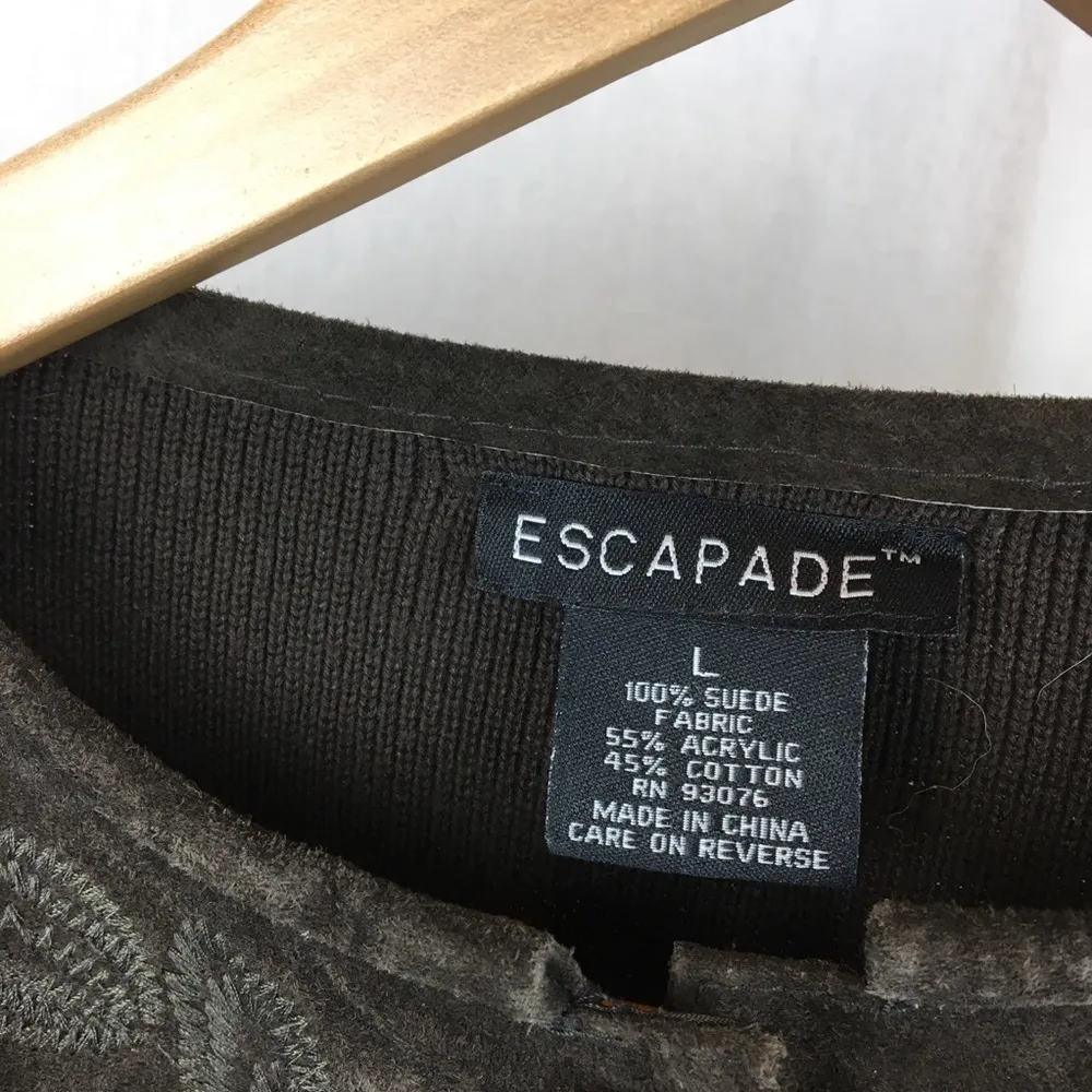 Escapade Leather Suede & Knit Button Up Boho Long Sleeve Sweater L Brown Size L - Image 5