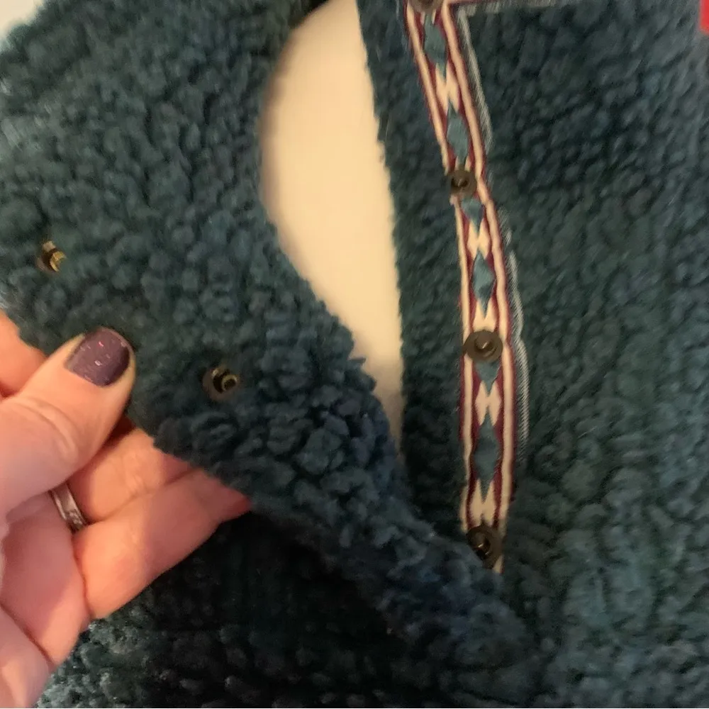 Vintage EMS Fleece Jacket Womens L Green Long Sleeve Snap Button Top - Image 4