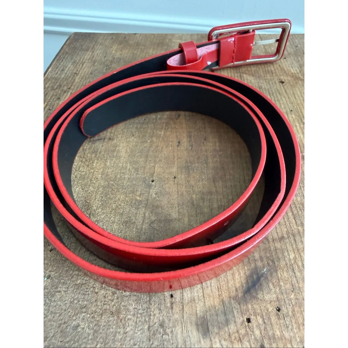 Vintage Red Patent Leather Belt 35 - Image 3