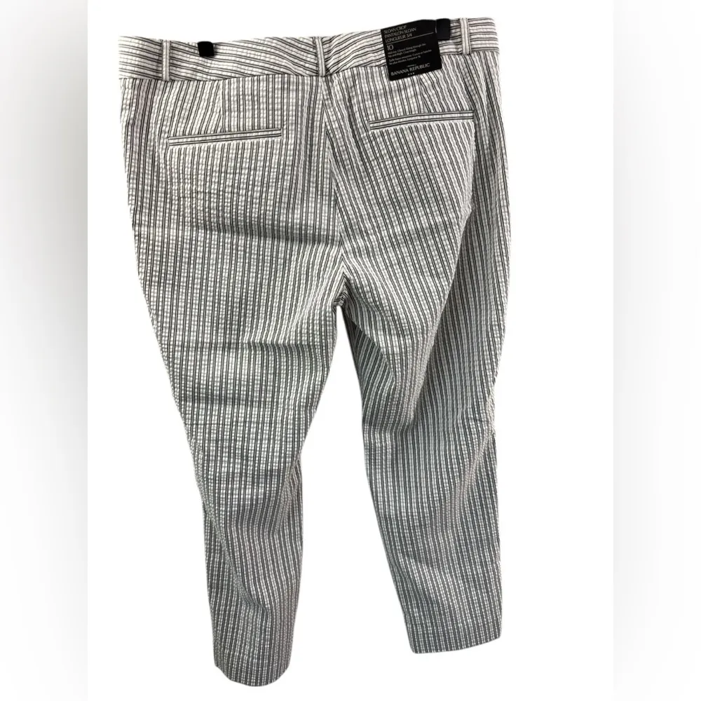 NWT Banana Republic Modern Sloan Off white Grey Stripe Bi-Stretch Crop Pants 10 - Image 2